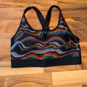 Under Armour Sports Bra Rainbow Striped Criss Cross Back Activewear Top pride LG
